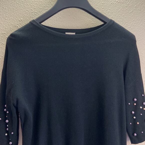 A New Day Women Black Pearl Short Sleeve Sweater Size M - Picture 3 of 6